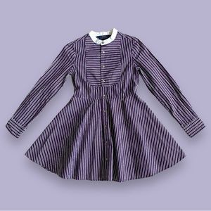 POLO BY RALPH LAUREN PURPLE/WHITE/BLACK STRIPED COTTON DRESS. GIRLS SIZE 10